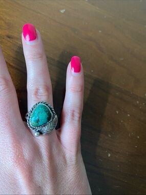 Turquoise feather ring- Sterling Silver